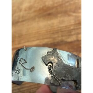1938 Vintage Juarez Mexico Silver Engraved Cuff Bracelet Scotty Dog Antique